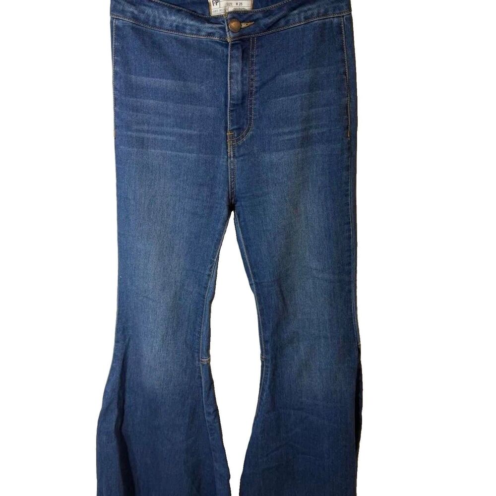 Free People Women's Blue Navy Bell Bottom Denim Jeans Size 25